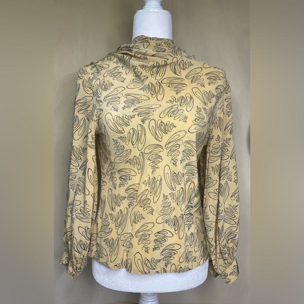 Vintage Silk Abstract Long Sleeve Cowl Neck Art to Wear Shirt Sz Sm